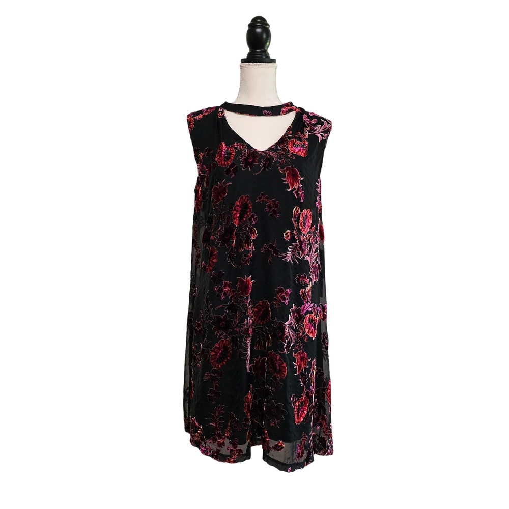 NWT Luxology Black Floral Burnout Velvet Choker Neck Dress Size 10 Witchy Goth